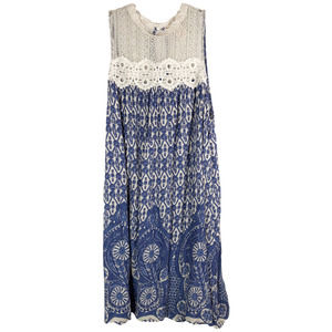 Flying Tomato‎ Medium Dress Blue Floral Shift Lace Crochet Mini Sleeveless 360